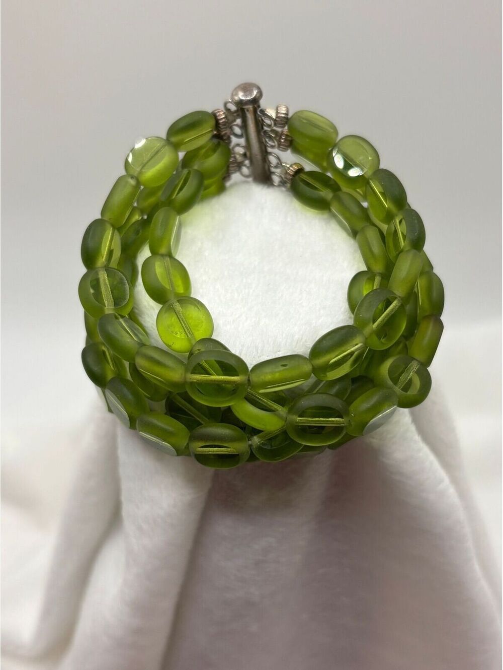 Unique Unbranded Green Glass Beading, Multi Strand Bracelet